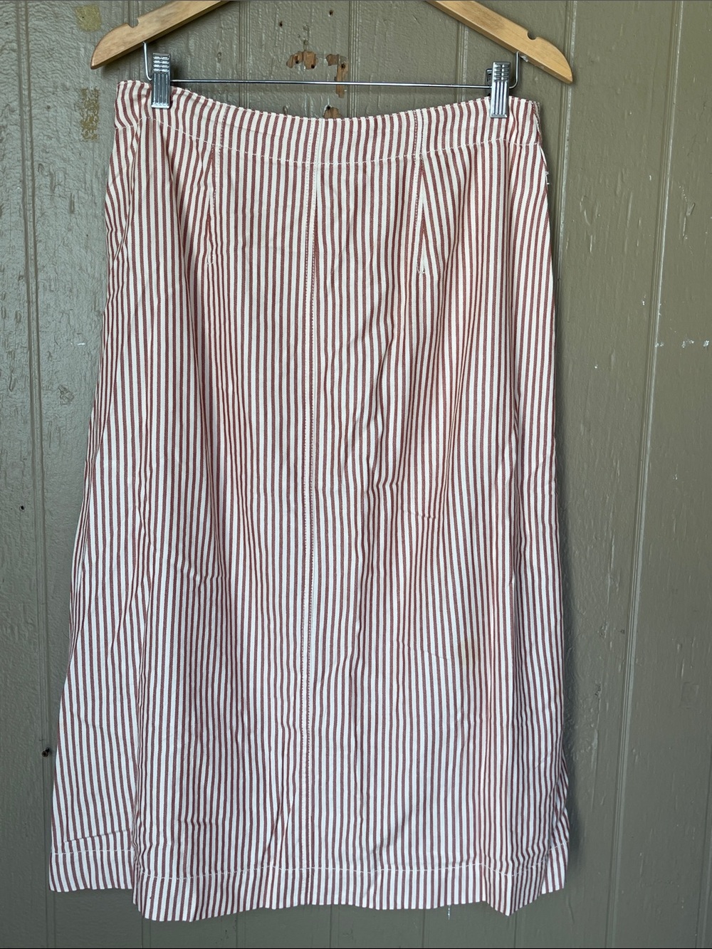 Madewell Patio Button-Front Striped Midi Skirt in Clay Stripe Size 10 - Picture 3 of 7